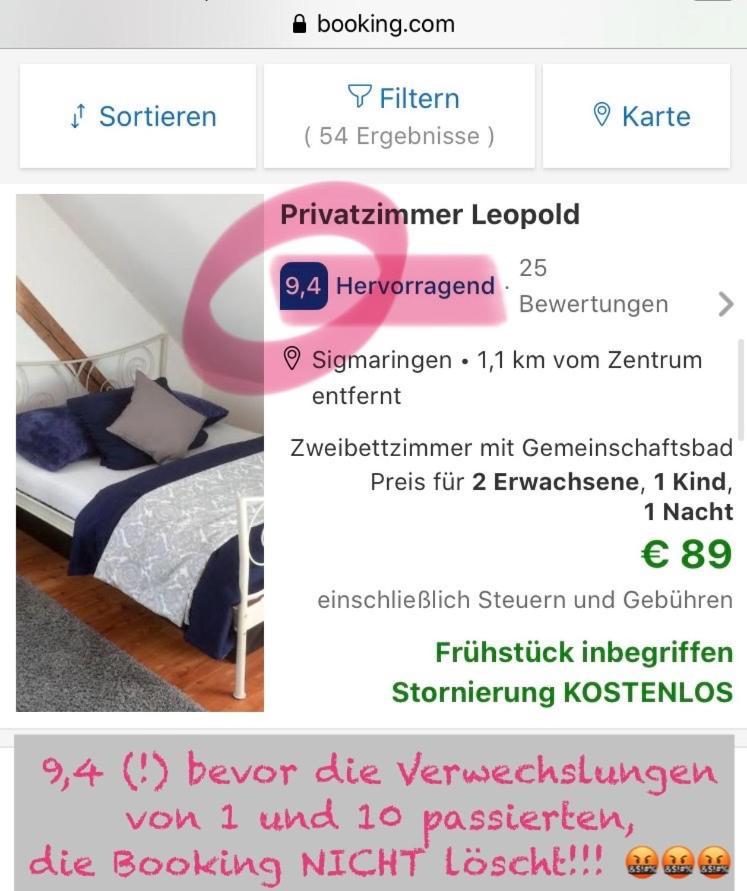 דירות זיגמרינגן Privatzimmer Leopold מראה חיצוני תמונה